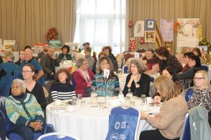 People sitting at tables.